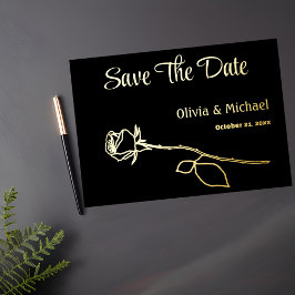 Schwarze und goldene Rose Save the Date Folien Feiertagskarte