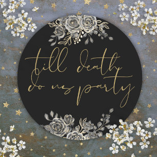 Schwarze und goldene Rosen Florale gothische Hochz Runder Aufkleber