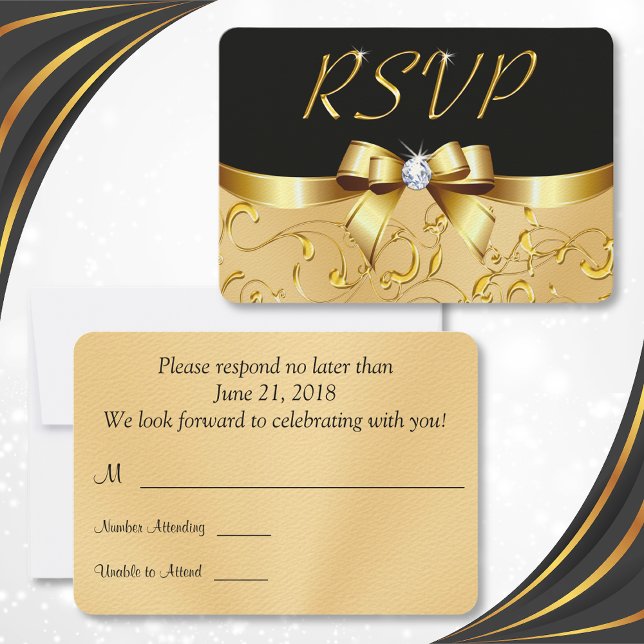 Schwarze und goldene RSVP-Karten, individuell eins RSVP Karte (Black and Gold RSVP Cards. Wedding Response Cards. Birthday RSVP Cards. Elegant RSVP Cards. )