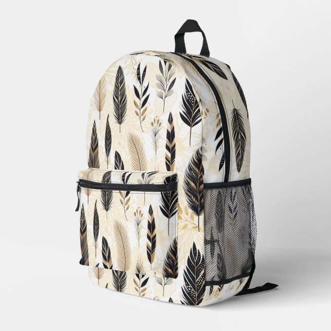 Schwarze und goldene Rucksack mit Federdruck (Rückseitige Ecke Rechts)