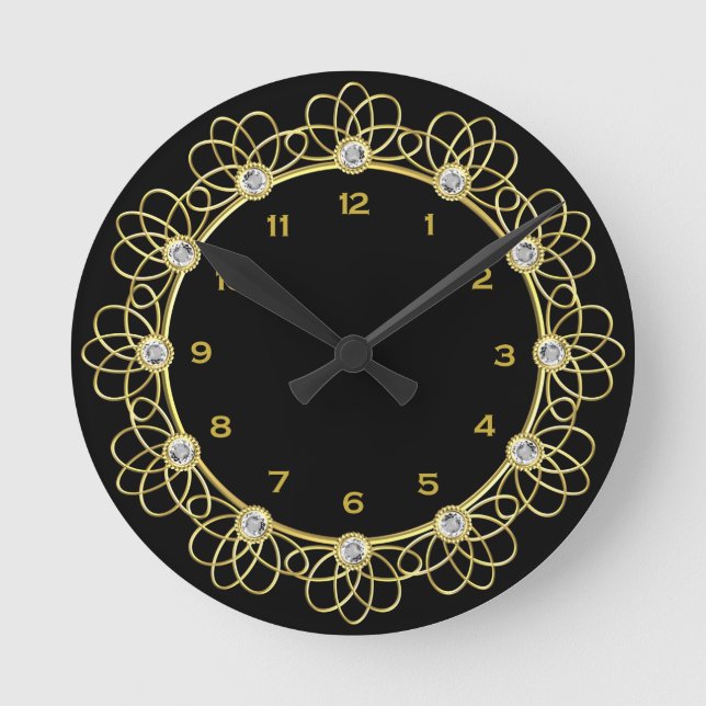Schwarze und goldene runde Uhr (Vorderseite)