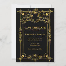 Schwarze und goldene rustikale Save-The-Date-Einla
