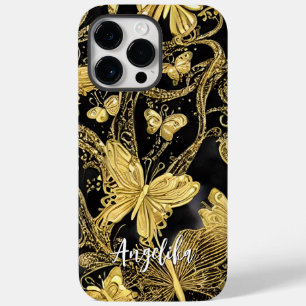 Schwarze und goldene Schmetterlinge personalisiert Case-Mate iPhone 14 Pro Max Hülle