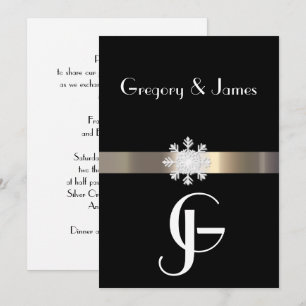 Schwarze und goldene Schneeflocken-Hochzeitseinlad Einladung