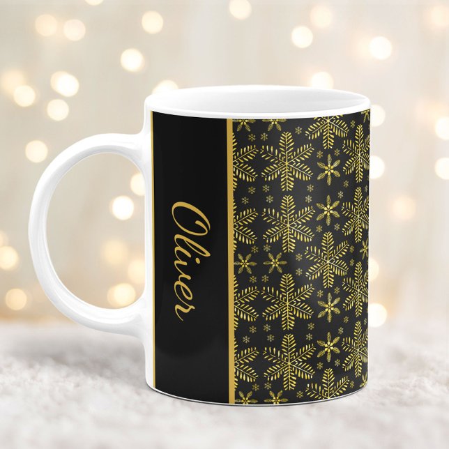 Schwarze und goldene Schneeflocken Weihnachten Tas Kaffeetasse (Von Creator hochgeladen)