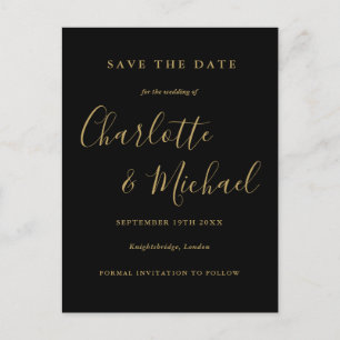 Schwarze und goldene Schrift Hochzeit Save-the-Dat Postkarte