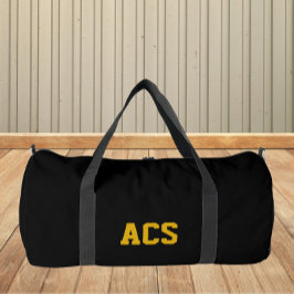 Schwarze und goldene Schulfarben und Buchstaben Duffle Bag