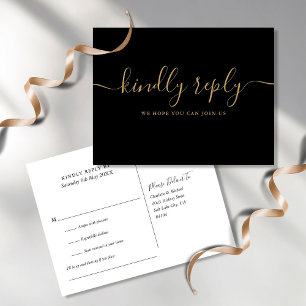 Schwarze und goldene Songwunsch-RSVP-Postkarte im  Einladungspostkarte