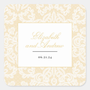 Schwarze und goldene Spitzen Elegante Script-Hochz Quadratischer Aufkleber