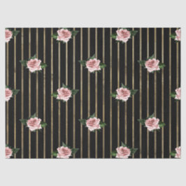 Schwarze und goldene Streifen mit rosa Rosendekoup Seidenpapier