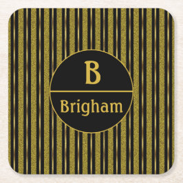 Schwarze und goldene Streifen Rechteckiger Pappuntersetzer