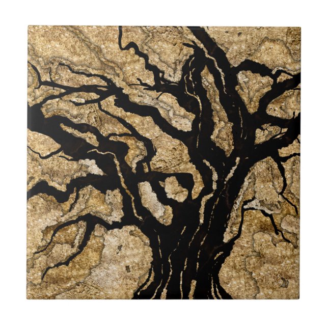 Schwarze und goldene Textur, gemischte Medien abst Fliese (Vorderseite)