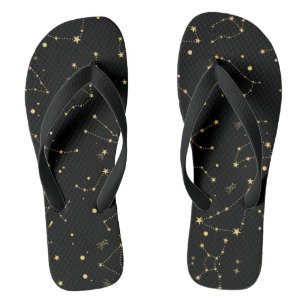 Schwarze und goldene Tierkreissternbilder Flip Flops