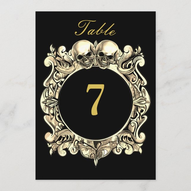 Schwarze und goldene Totenköpfe Gothic-Hochzeitsti (Vorderseite)