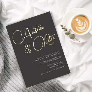 Schwarze und goldene übergroße Skript-Typografie-H Folieneinladung