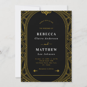 Schwarze und goldene Vintage-Moderne-Deco-Geometri Einladung