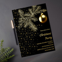 Schwarze und goldene Weihnachtsfeier-Einladung