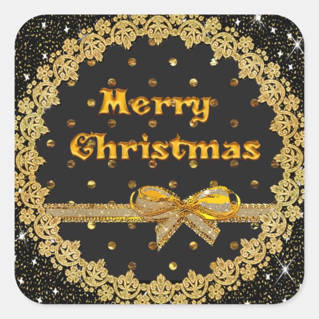 Schwarze und goldene Weihnachtskleber Quadratischer Aufkleber (Vorderseite)