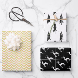 Schwarze und goldene Weihnachtsraffinerien Geschenkpapier Set