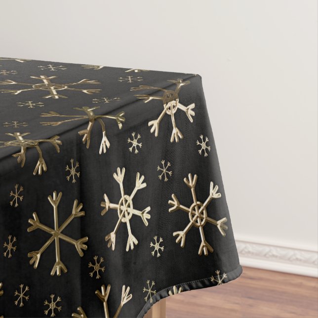Schwarze und goldene Weihnachtsschneeflocken Tischdecke (Beispiel)