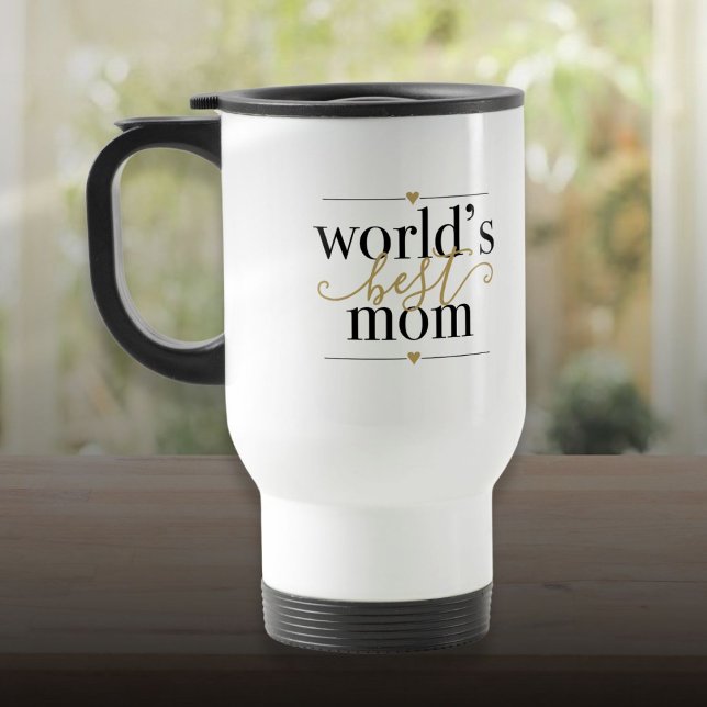 Schwarze und goldene Welten Beste Mama Reisebecher (Black and Gold Worlds Best Mom Elegant Travel Mug)