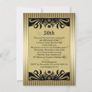 Schwarze und goldene Wirbel, Blume 50. Geburtstags Einladung