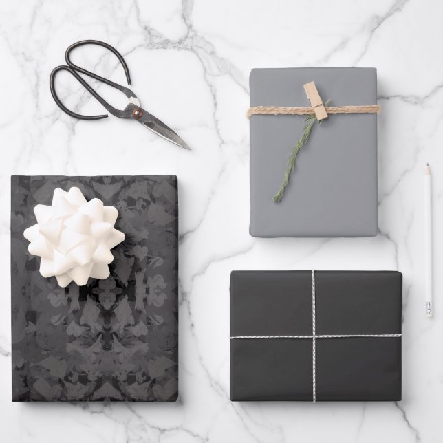 Schwarze und graue abstrakte Grafik-Design Geschenkpapier Set (Vorderseite)