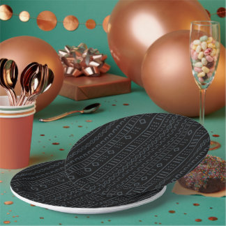 Schwarze und graue Designer-Mudcloth-Papierplatte Pappteller