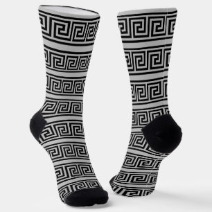 Schwarze und graue griechische Muster-Crew-Socken Socken