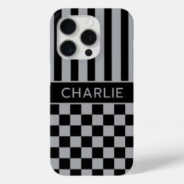 Schwarze und graue karierte gestreifte Personalisi Case-Mate iPhone Hülle