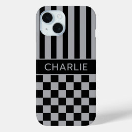 Schwarze und graue karierte gestreifte Personalisi Case-Mate iPhone Hülle