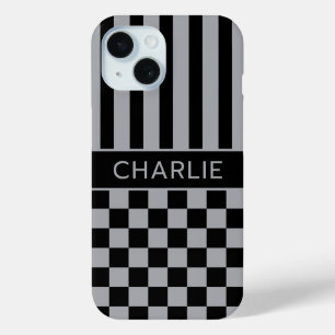 Schwarze und graue karierte gestreifte Personalisi Case-Mate iPhone Hülle