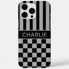 Schwarze und graue karierte gestreifte Personalisi iPhone 16 Pro Max Hülle