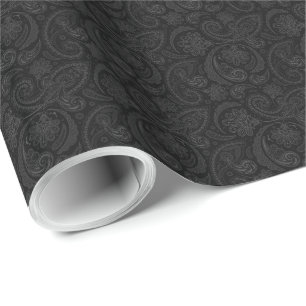 Schwarze und graue Vintage-Paisley-Spitzen-Damaske Geschenkpapier