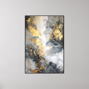 Schwarze und graue Wirbel mit goldenen Ausbrüchen  Leinwanddruck