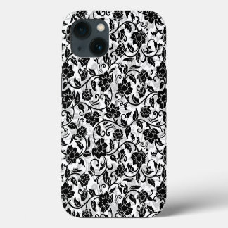 Schwarze und graue wirbelnde Blumen iPhone 13 Hülle