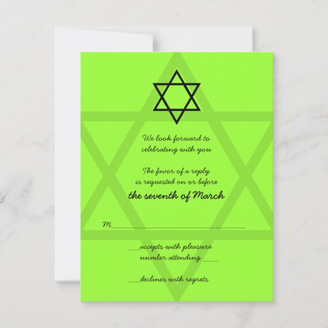 Schwarze und grüne Bar Mitzvah-Antwortkarte RSVP Karte (Vorderseite)