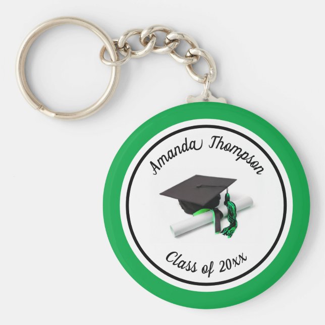 Schwarze und grüne Graduierungskappe und Tassel Schlüsselanhänger (Vorne)