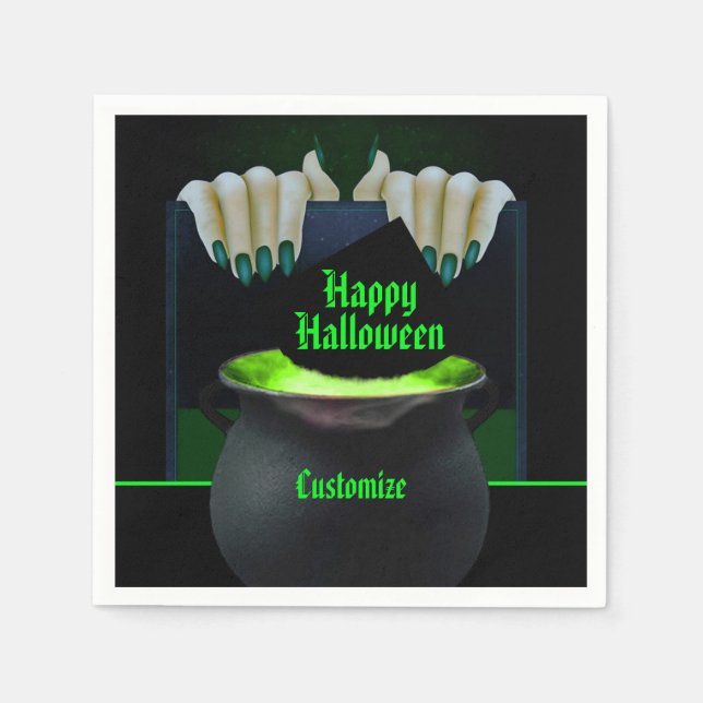 Schwarze und grüne Hexen Serviette (Vorderseite)