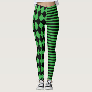 Schwarze und grüne Streifen und Diamant-Clown Leggings