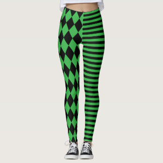 Schwarze und grüne Streifen und Diamant-Clown Leggings