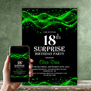 Schwarze und grüne Überraschung zum 18. Geburtstag Einladung
