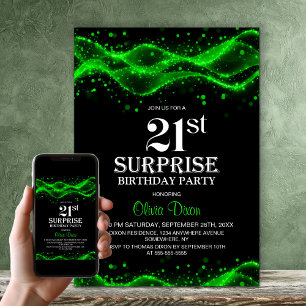 Schwarze und grüne Überraschung zur 21. Geburtstag Einladung