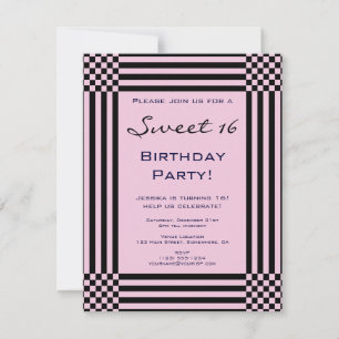 Schwarze und Hot-Pink-Streifen Sweet 16 Geburtstag Einladung