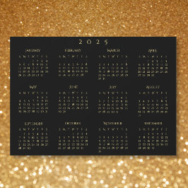 Schwarze und Imitate Gold 2025 Magnetic Calendar C Magnetkarte