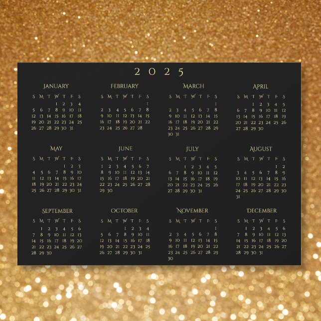 Schwarze und Imitate Gold 2025 Magnetic Calendar C Magnetkarte (Black and Faux Gold 2025 Magnetic Calendar Card)