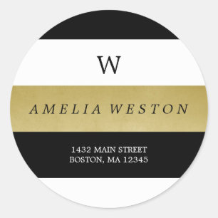 Schwarze und Imitate Gold Streifen Rücksendeadre Runder Aufkleber