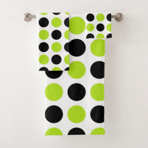 Schwarze und Kalkgrüne Polka-Punkte Badhandtuch Set