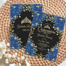 Schwarze und königsblaue Rosen Golden Quinceañera 