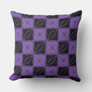 Schwarze und Lila Abstrakte Blumendiamanten PIllow Kissen